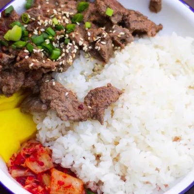 Bulgogi with rice and kimchi