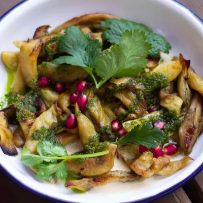 Israeli eggplant with pomegranate and coriander